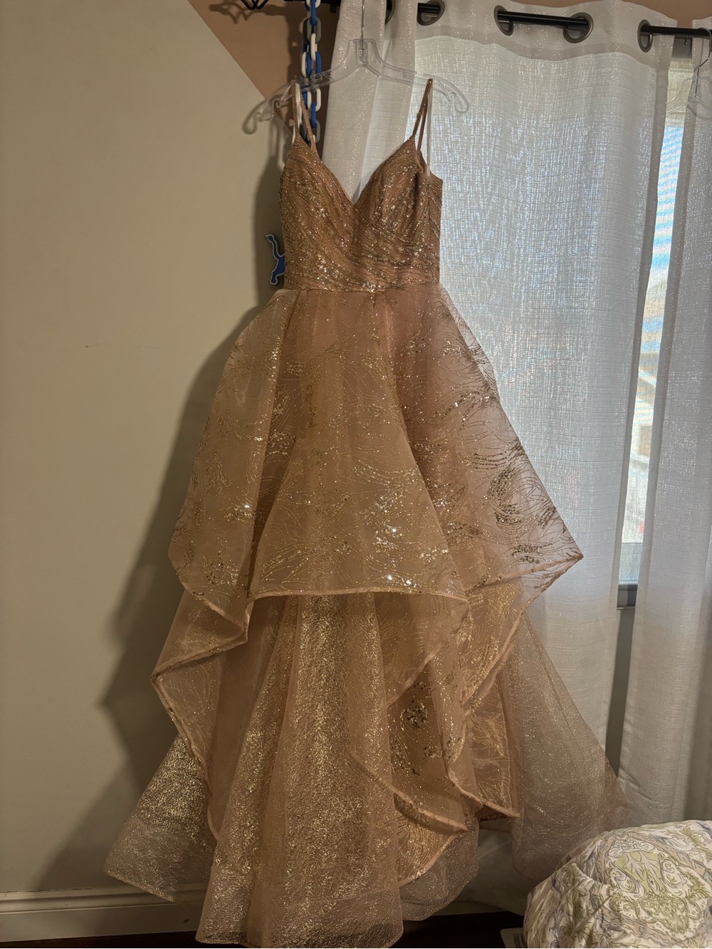 ellie wilde Rose Gold Sparkle High-Low Prom Dress